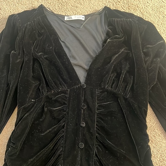 Zara Velvet Button Long Sleeve Shoulder Pad Dress - Picture 5 of 14